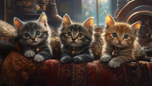 Three Velvet Whiskers Ponder Ancient Mysteries.
