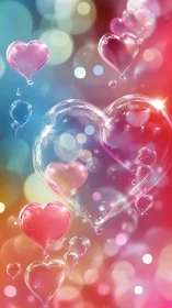 Translucent Heart Bubbles: Digital Gradient Composition.