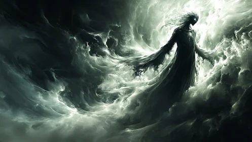 Ethereal humanoid figure formed from swirling smoke clouds.