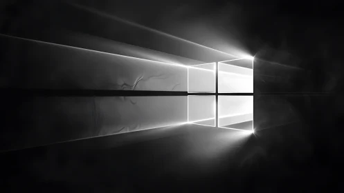 Monochrome luminous window grid with volumetric light beams.