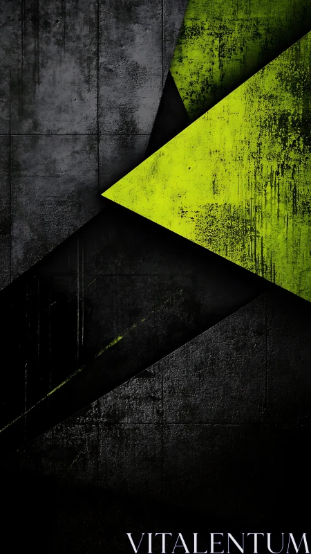 Neon yellow geometric shards slice through dark concrete.