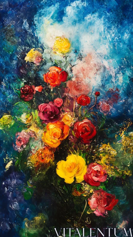 Blooming colors swirling in a dreamy midnight garden.