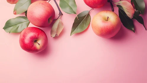 Fresh rosy apples rest softly against a gentle pink backdrop