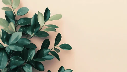 Green foliage rests calmly against a soft beige backdrop