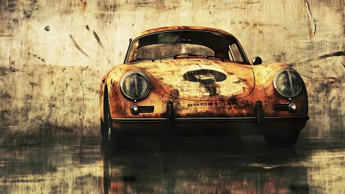 Weathered vintage race car rendered against textured wall