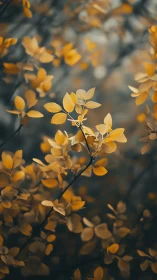 Golden foliage drifting softly through muted forest tones.