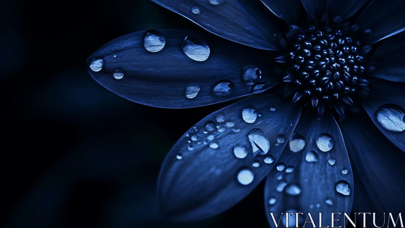 Blue flowers with water droplets against dark background