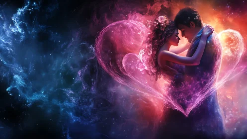 Luminous Cosmic Embrace: Digital Art Heart Composition.