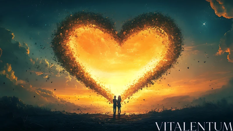 Two Souls Standing Together Under a Heart-Shaped Flame
