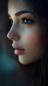 Photorealistic side-profile portrait with cinematic soft-focus rendering.