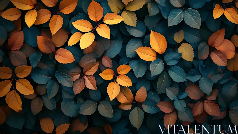 Digital foliage tapestry with complementary chromatic foliage pattern.