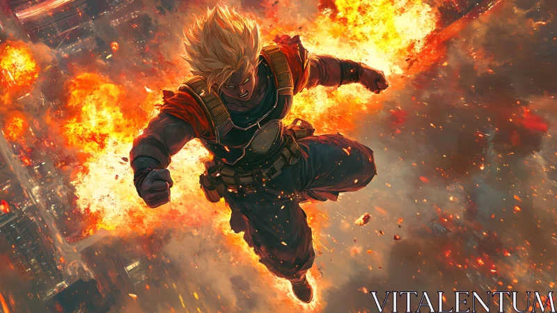 Explosive midair fighter rendered with dynamic pyroclastic lighting