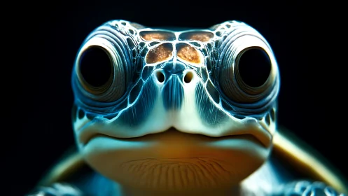Curious cyber-sea turtle quietly stares down the viewer