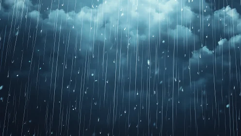 Streaming rainfall over brooding storm clouds at dusk.