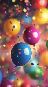 Balloons Dance Through Confetti's Glowing Carnival Dream