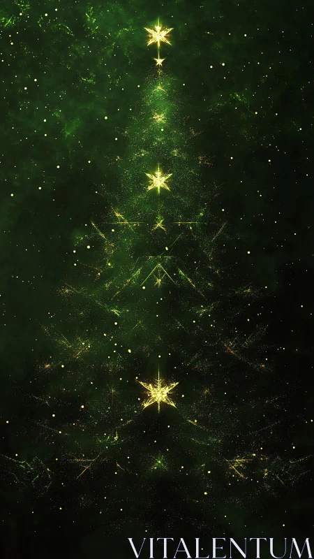 Starlit Christmas tree glowing softly in a cosmic night.