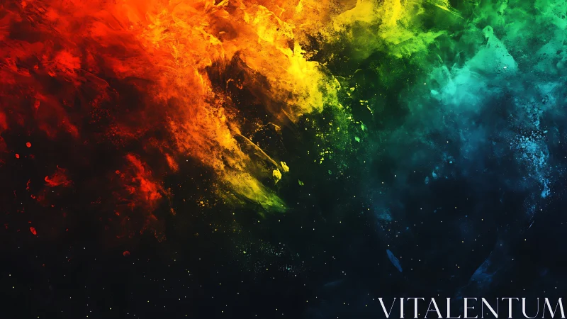 Prismatic nebula cloud explodes across deep black space