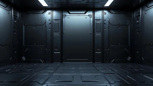 Metallic sci fi chamber displays symmetrical panel geometry