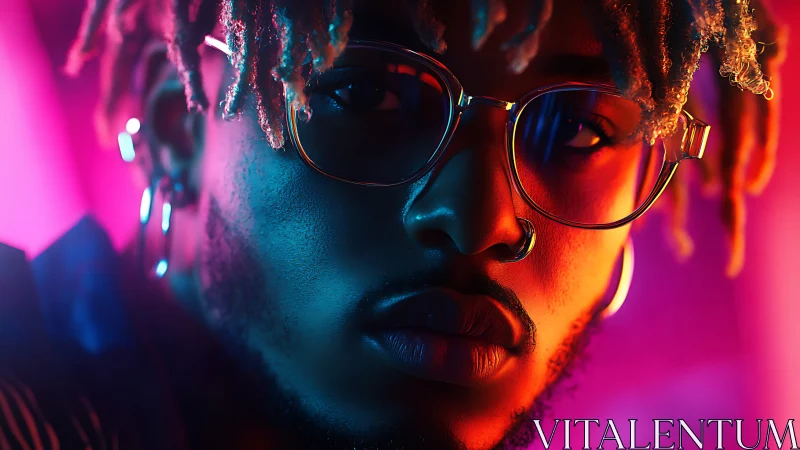 Neon-lit gaze of a midnight dreamer in electric bloom.