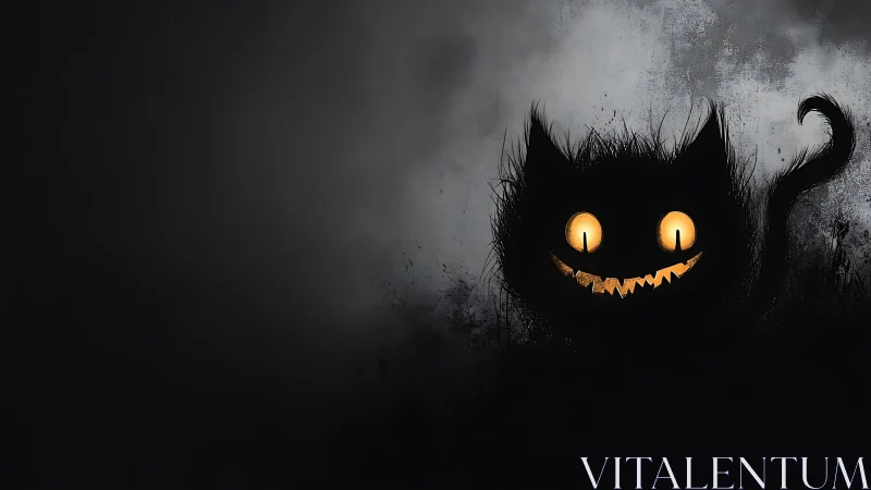 Digital painting of eerie glowing-eyed shadow cat silhouette.