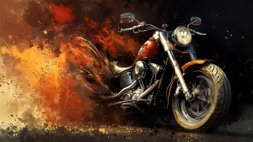 Blazing chrome road beast tearing through molten dusk.