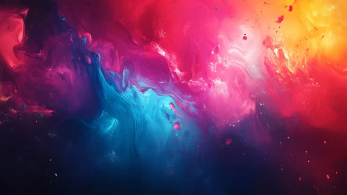 Dreamy cosmic swirls in glowing pink, blue, and gold clouds.