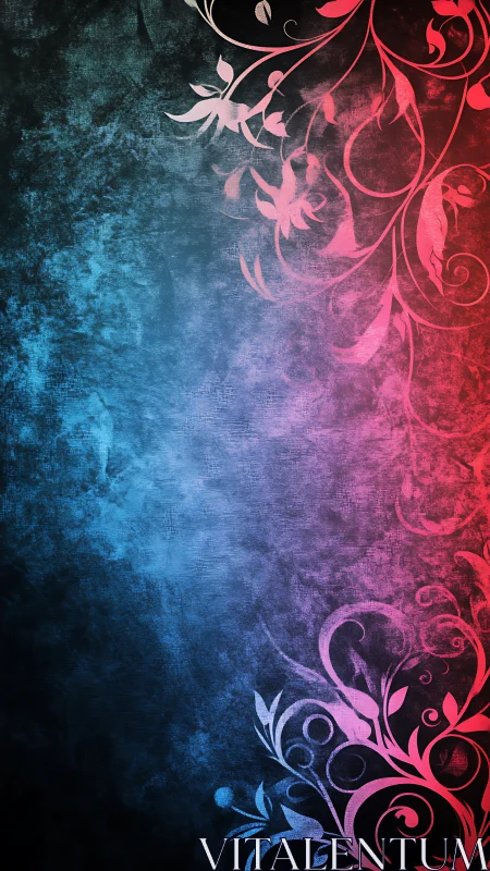 Floral swirl gradient background with textured color field.