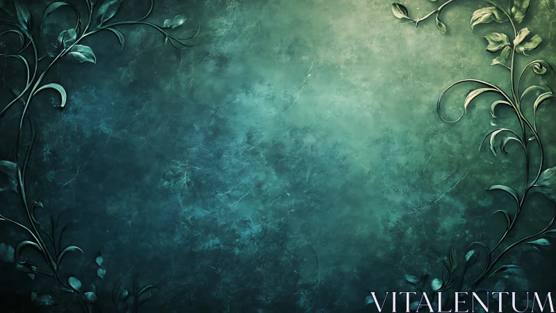 Textured teal botanical frame with ornamental flourishes.