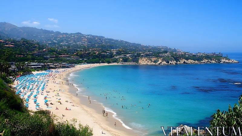Sunlit coastal bay invites swimmers to enjoy turquoise waves