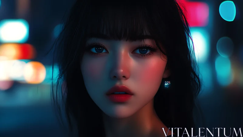 Neon-lit digital portrait with cinematic shallow depth of field.