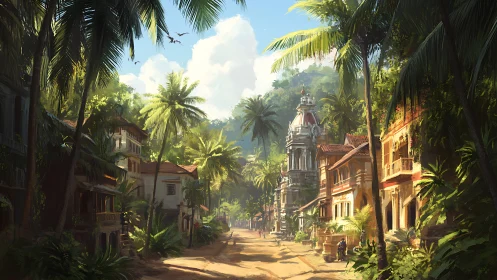 Sunlit jungle boulevard hums between colonial dreams