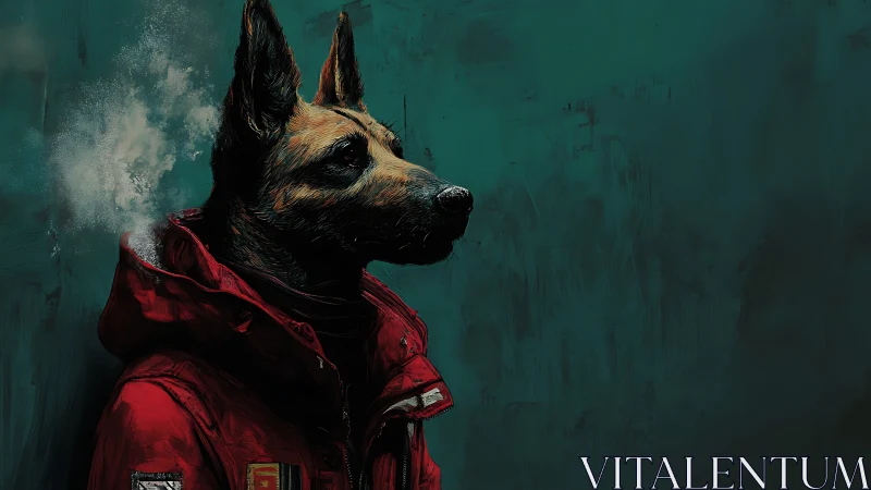 Anthropomorphic shepherd in insulated red parka, side profile.