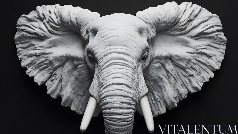 Monochrome sculpted elephant bust with hyper-detailed topology.