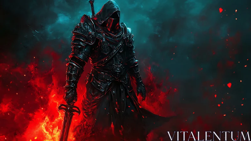 Armored wraith knight in bifurcated infernal chroma field.