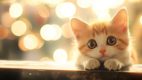 Luminous Ginger Kitten with Bokeh Backdrop: Digital Portrait Study.