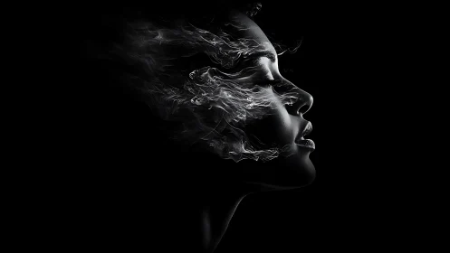 Side profile portrait with smoke-like dispersion effect.