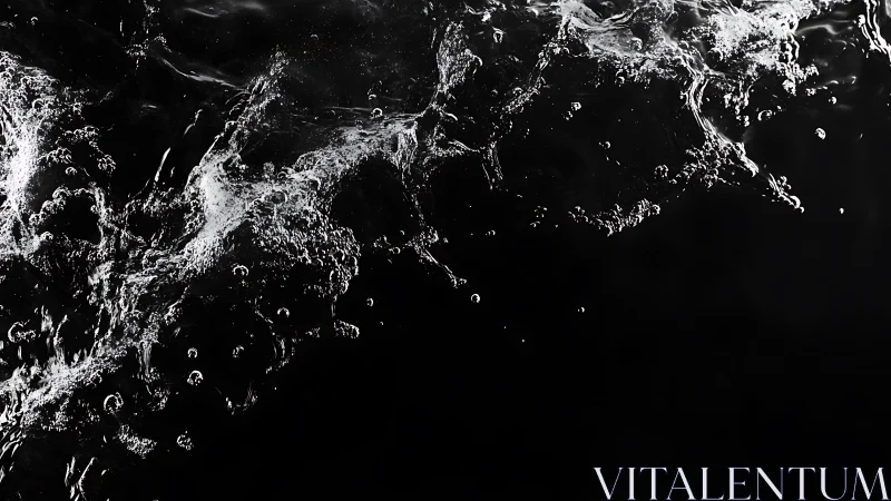 Shimmering water splash frozen against deep black void.