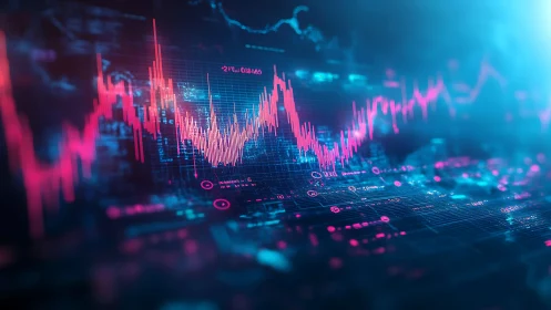Glowing digital market chart visualizes dynamic price waves.