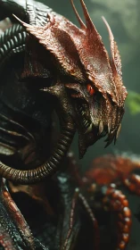 Reptilian alien creature portrait with detailed exoskeleton.