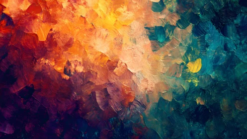 Vibrant Abstract Oil Painting with Warm and Cool Color Blends.