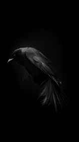 Black Raven Portrait Against Dark Background.