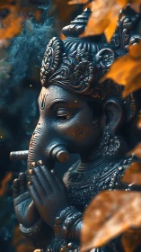 Ganesha statue rendered with detailed textures and warm light