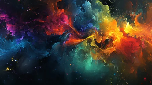 Cosmic color nebula swirls across deep galactic space.