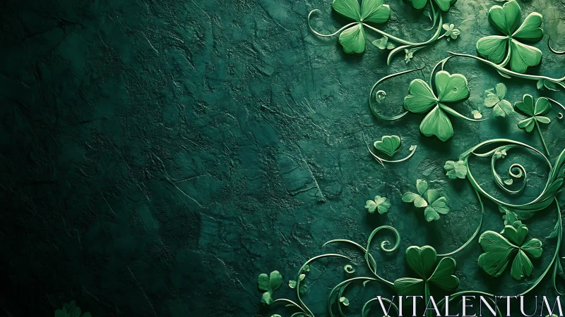 Curled shamrock vines sweep across a textured emerald backdrop