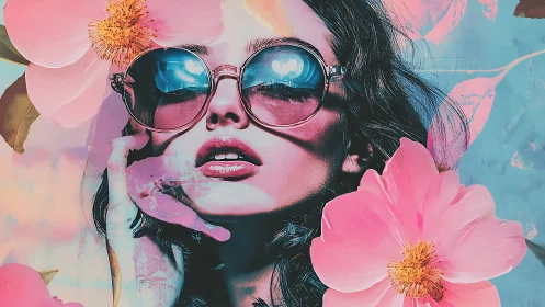 Dreamy flower crowned girl in glowing pink sunglasses.