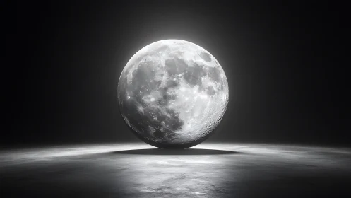 Lunar sphere rendered with high-contrast rim lighting in void studio