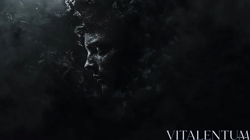 Quiet profile of a thoughtful face emerging from deep shadow