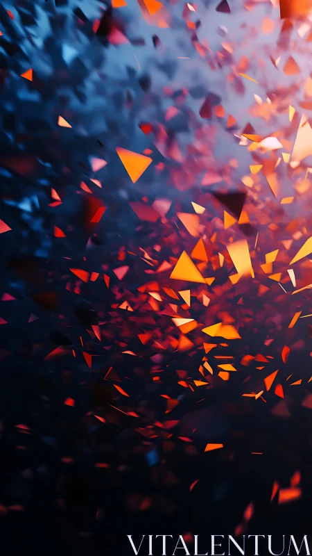 Red and blue glowing shards in abstract motion field.