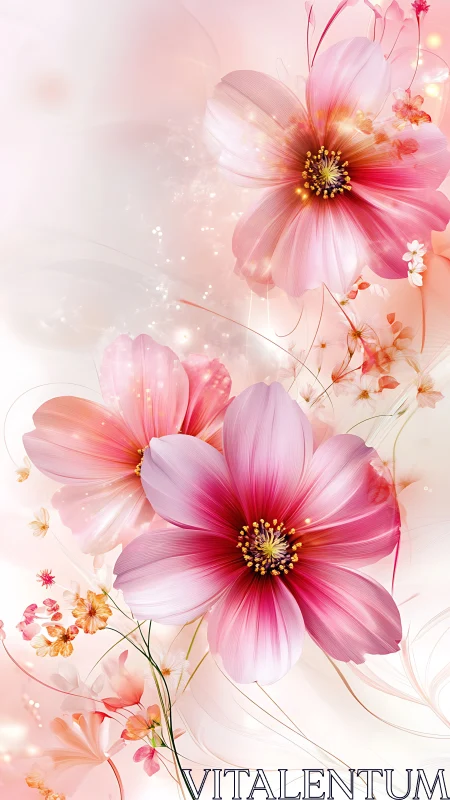 Cosmos flowers rendered in gradient technique.