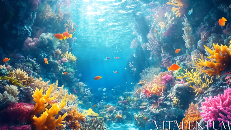 Colorful coral reef scene with tropical fish underwater.
